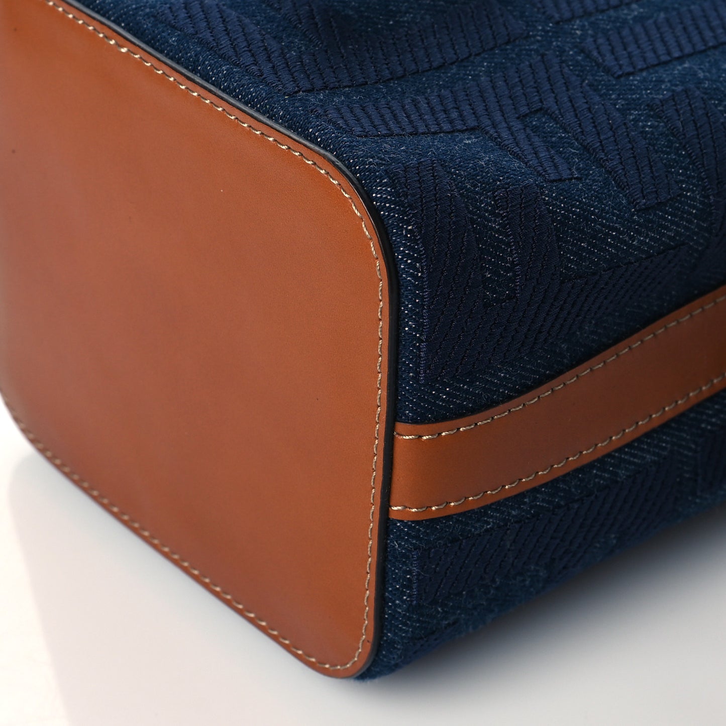 Denim Vitello King F is Fendi FF Embroidered Mini Mon Tresor Bucket Bag Blue Cuoio