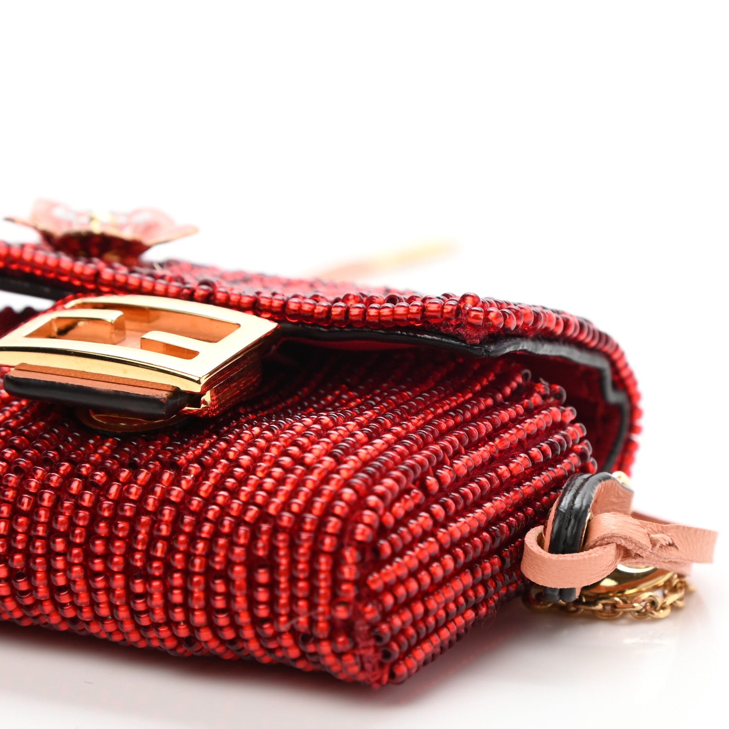 Fendi Enamel Nappa Beaded Flower Embroidered Pico Baguette Charm Rosso Albicocca 8 of 9