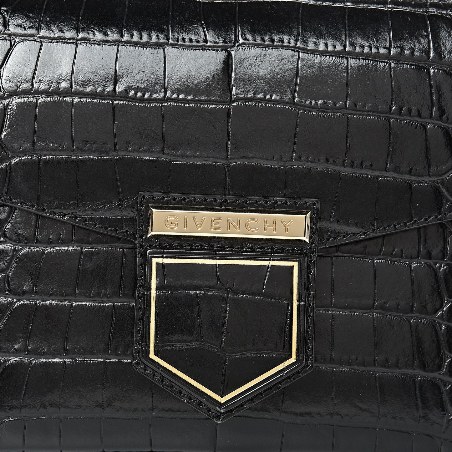 Calfskin Crocodile Embossed Small Nobile Shoulder Bag Black