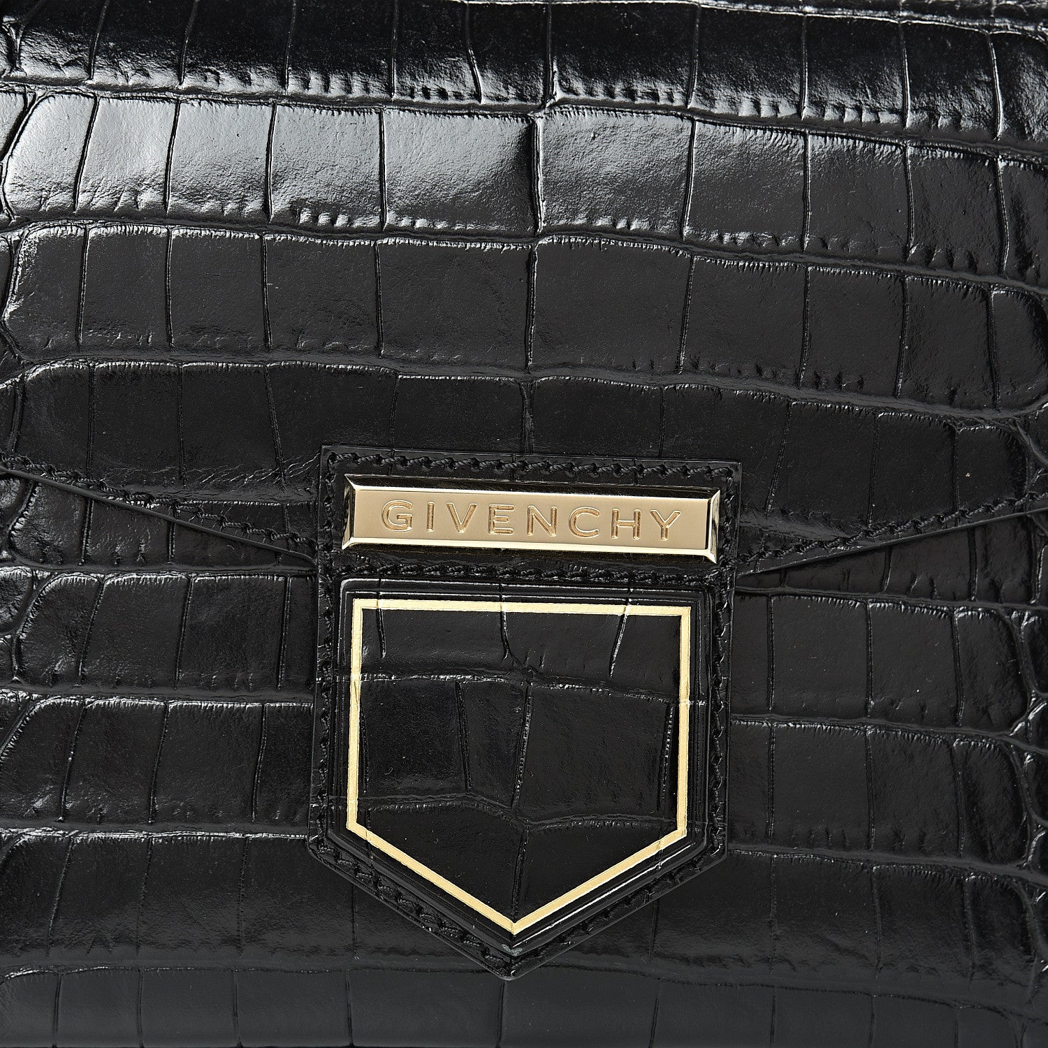 Givenchy Calfskin Crocodile Embossed Small Nobile Shoulder Bag Black 7 of 12