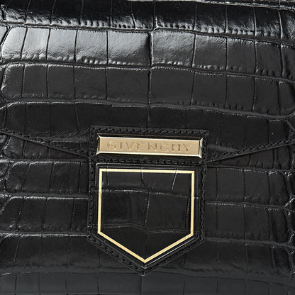 Givenchy Calfskin Crocodile Embossed Small Nobile Shoulder Bag Black 7 of 12