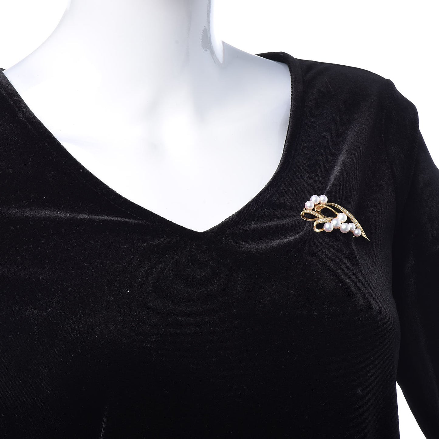 18K Yellow Gold Diamond Akoya Pearl 5-6.5mm Ribbon Brooch