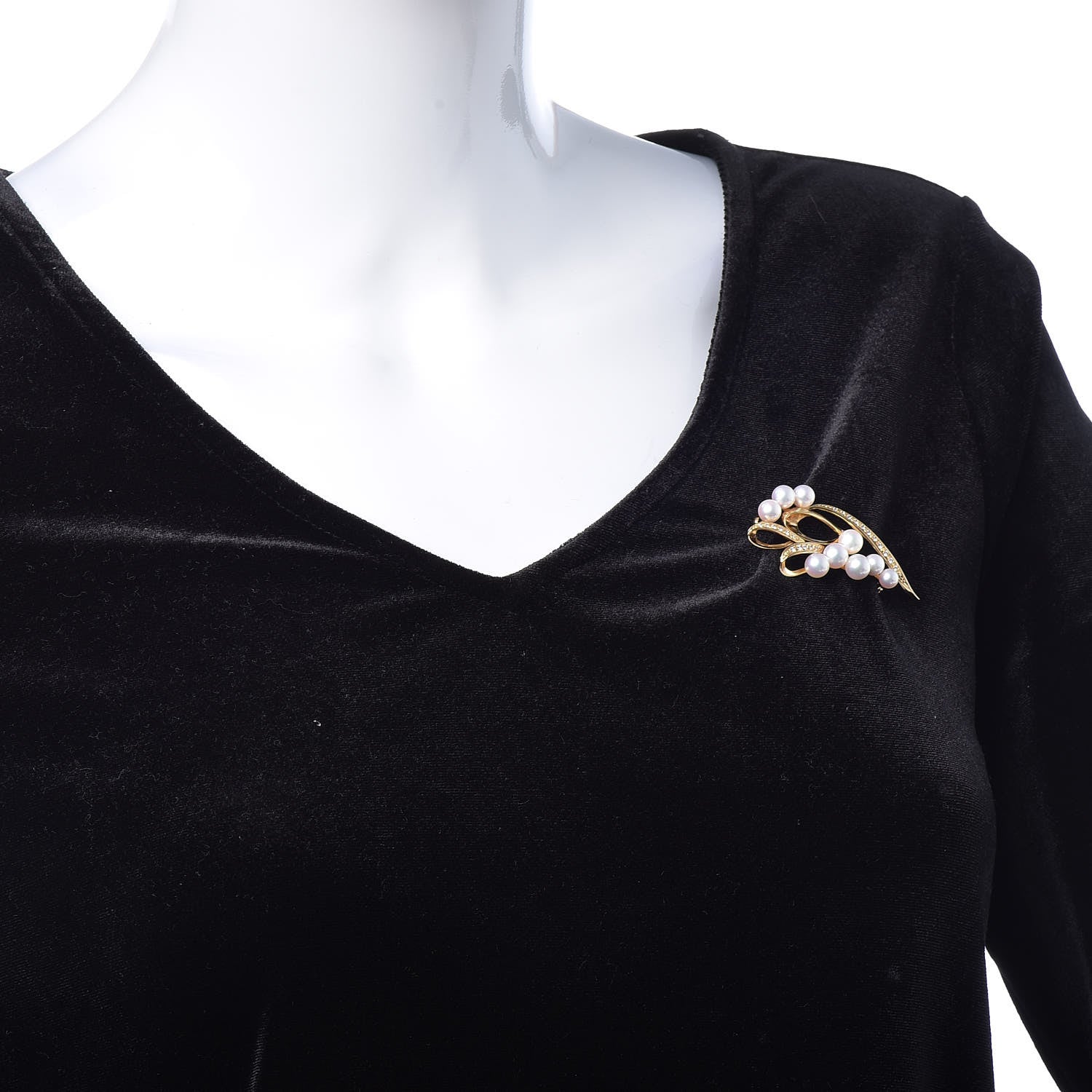 Mikimoto 18K Yellow Gold Diamond Akoya Pearl 5-6.5mm Ribbon Brooch 3 of 5