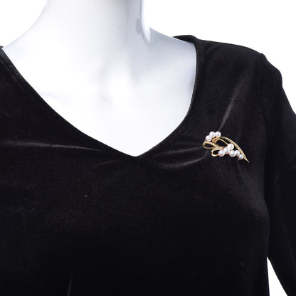 Mikimoto 18K Yellow Gold Diamond Akoya Pearl 5-6.5mm Ribbon Brooch 3 of 5