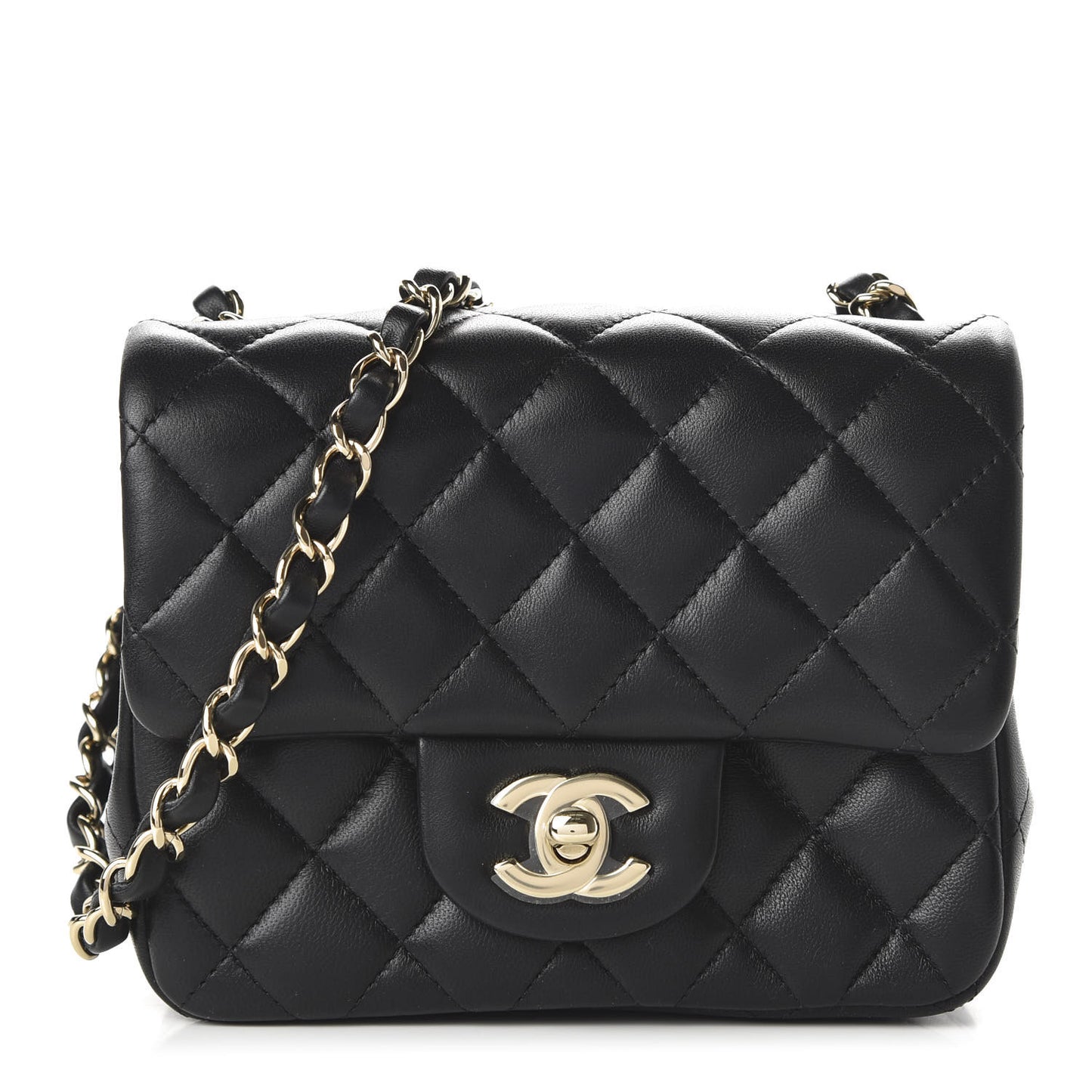 Lambskin Quilted Mini Square Flap Black