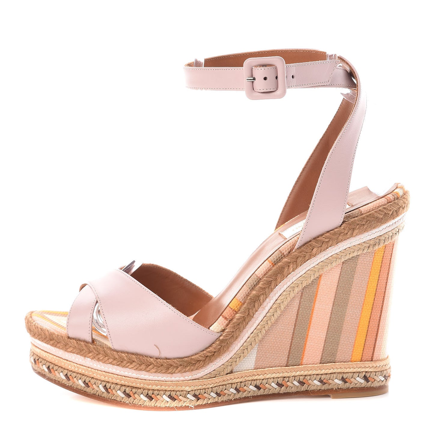 Calfskin Canvas Native Couture 1975 Espadrille Wedge Sandals 40.5 Water Rose Multicolor