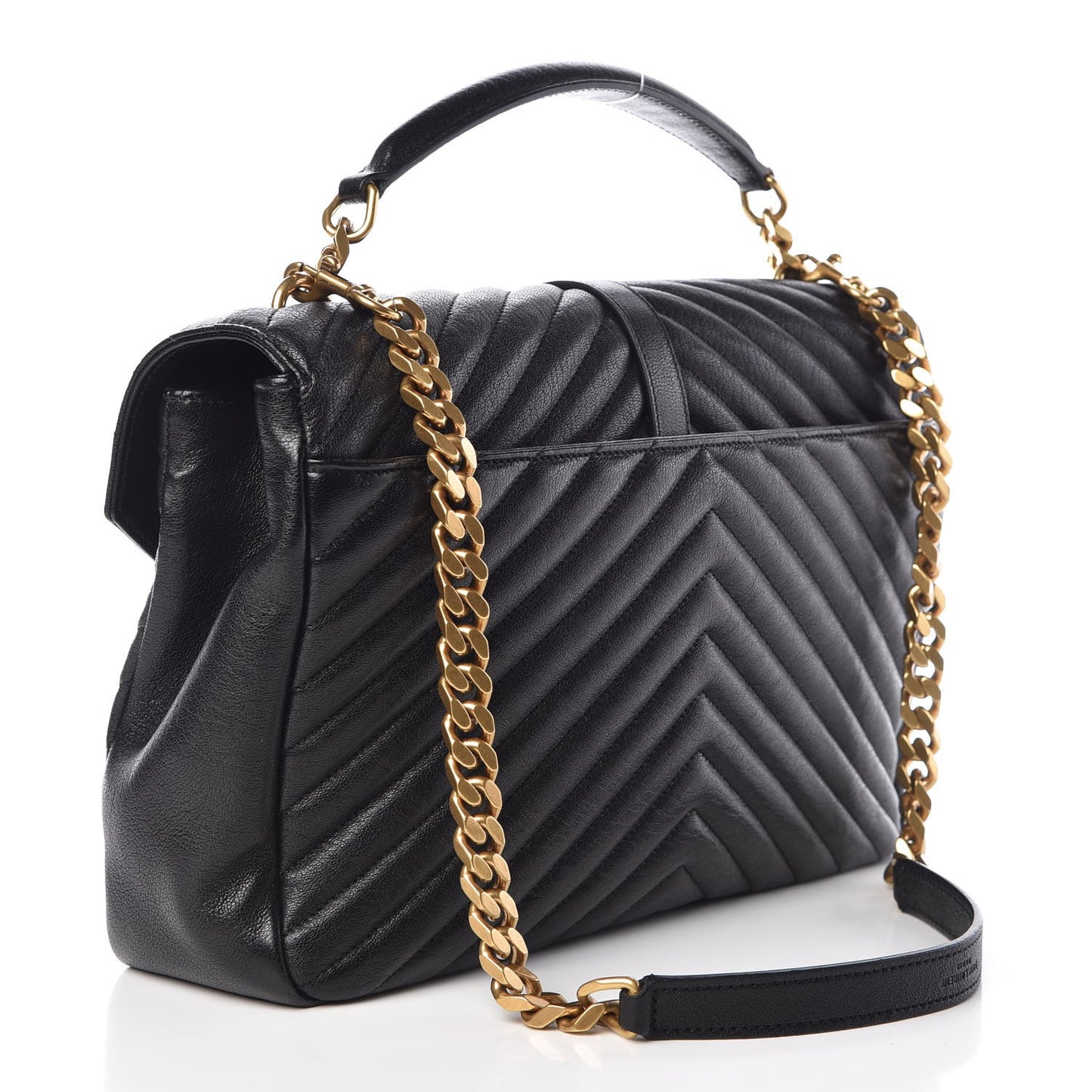 Sheepskin Matelasse Chevron Monogram Large College Satchel Black