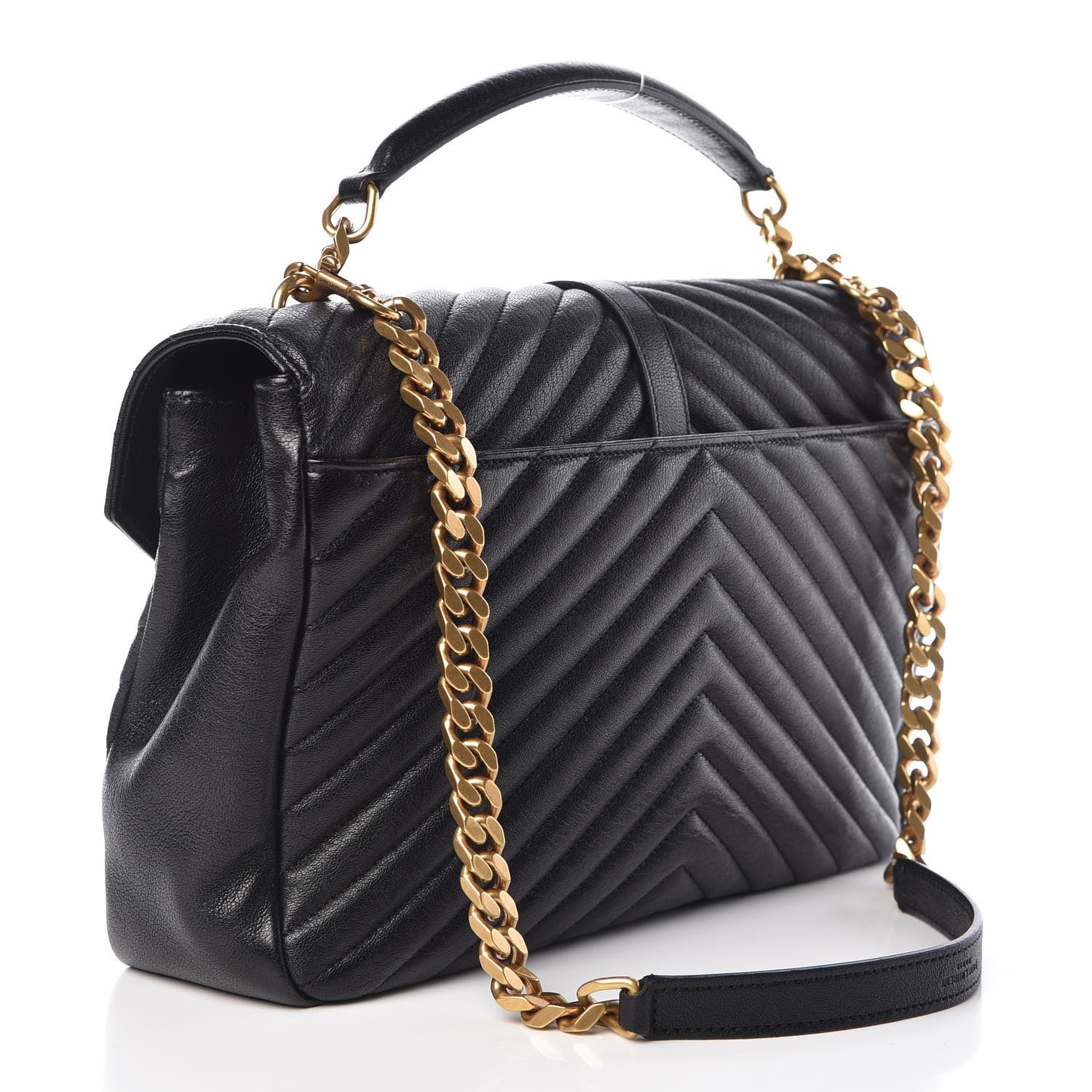 Saint Laurent Sheepskin Matelasse Chevron Monogram Large College Satchel Black 3 of 7