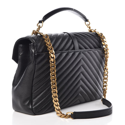 Saint Laurent Sheepskin Matelasse Chevron Monogram Large College Satchel Black 3 of 7