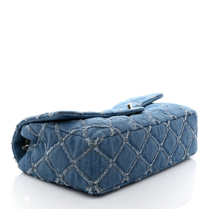Chanel Frayed Denim Quilted Large Blue Chip Flap Blue 4 of 12