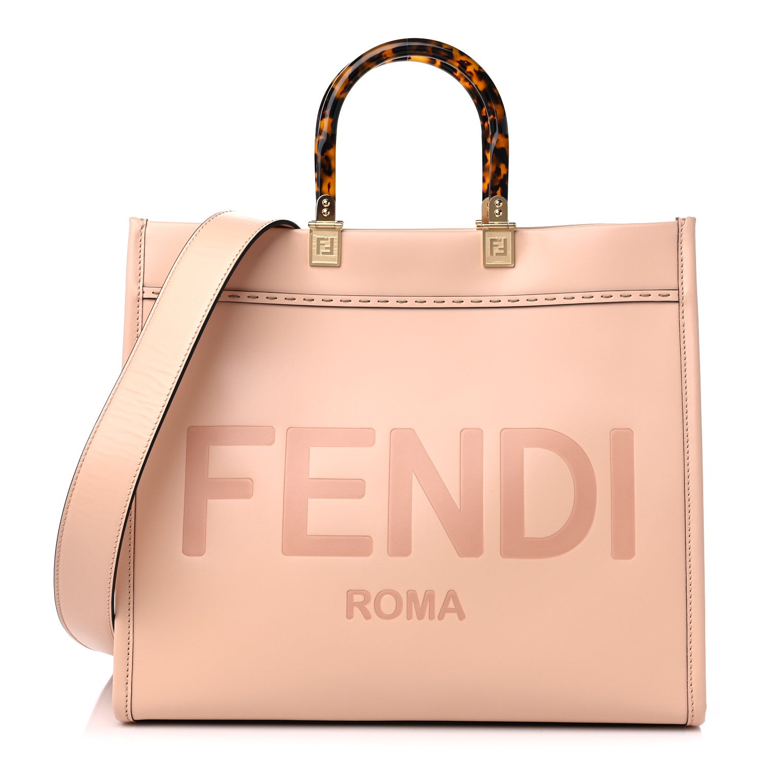 Fendi Vitello King Plexiglass Logo Embossed Medium Fendi Sunshine Shopper Tote Light Rose 1 of 11
