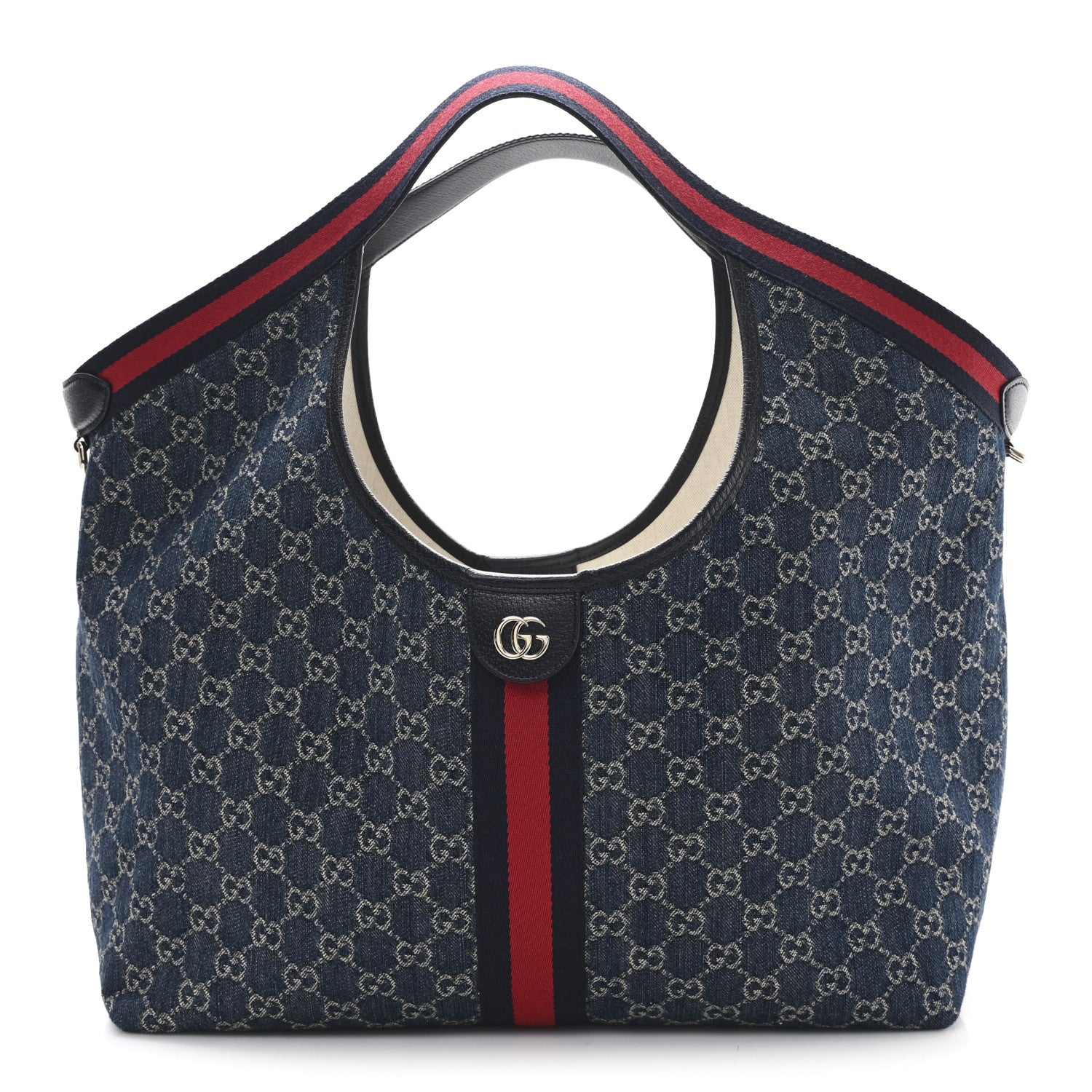 Gucci Denim GG Monogram Web Large Giglio Tote Blue 1 of 10