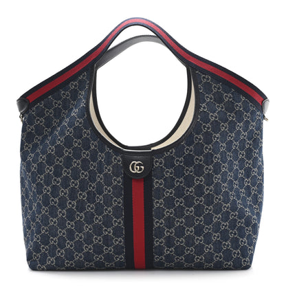 Gucci Denim GG Monogram Web Large Giglio Tote Blue 1 of 10