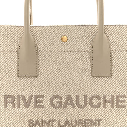 Saint Laurent SAINT LAURENT Linen Calfskin Small Rive Gauche Tote Beige Sea Salt 8 of 16