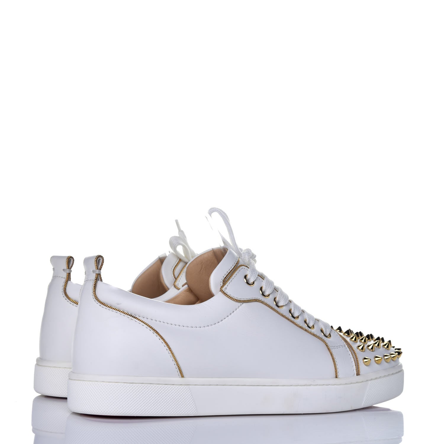 Christian Louboutin Calfskin Spikes Womens Rush Flat Sneakers 39 White Gold 4 of 9