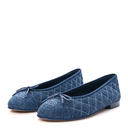 Chanel Washed Denim Quilted Cap Toe CC Ballerina Flats 39.5 Blue 4 of 10