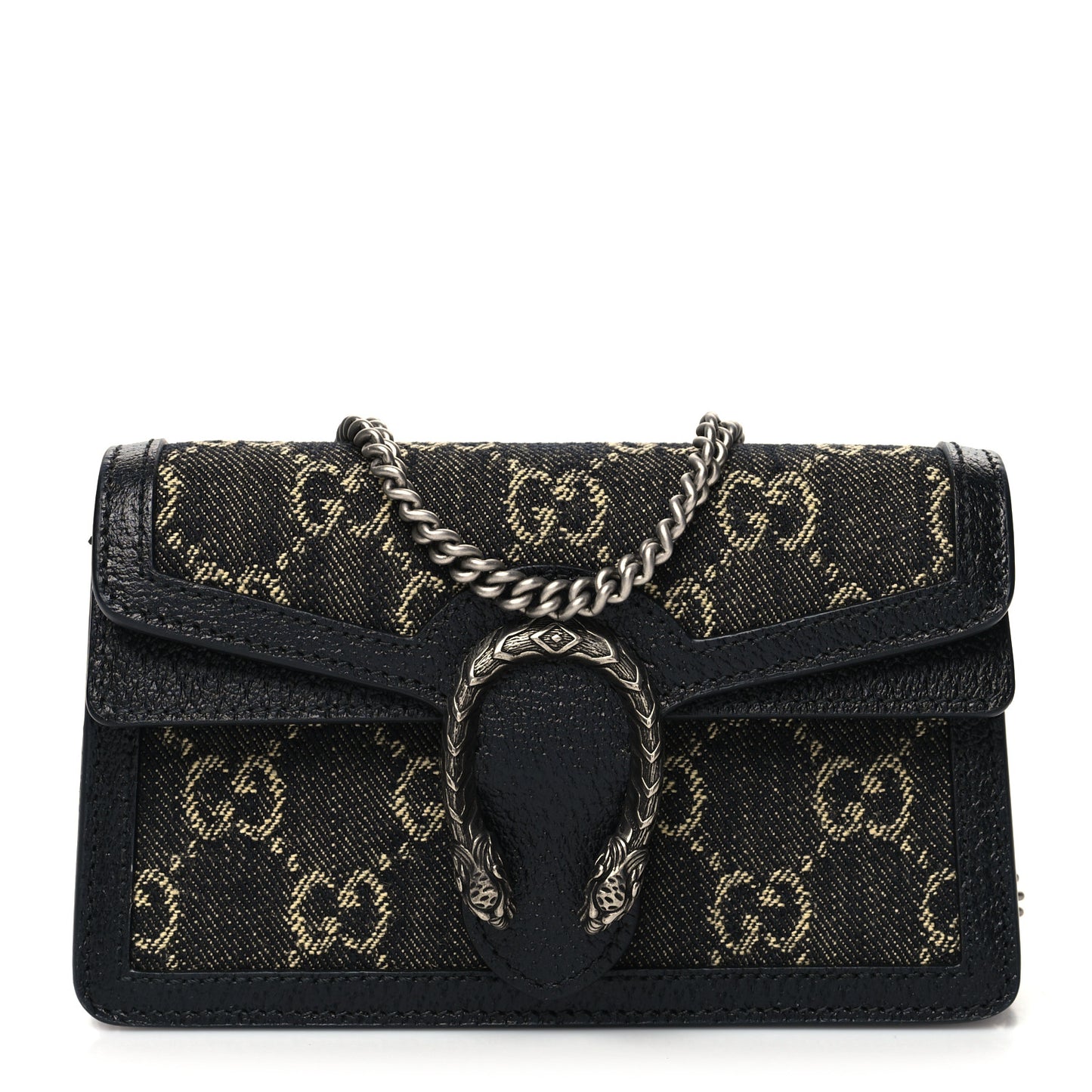 Jacquard Black Denim GG Monogram Super Mini Dionysus Shoulder Bag Black Ivory
