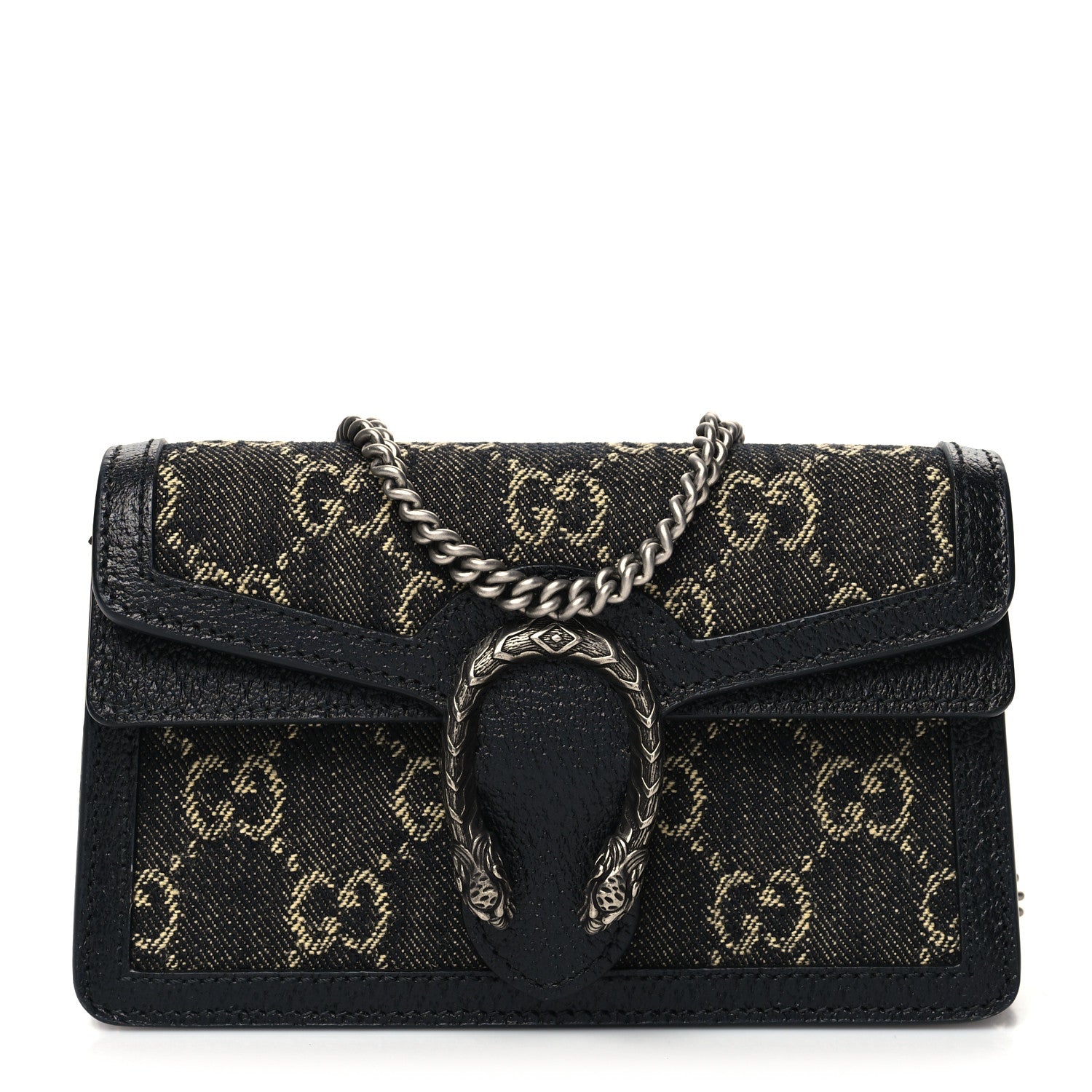 Gucci Jacquard Black Denim GG Monogram Super Mini Dionysus Shoulder Bag Black Ivory 1 of 10