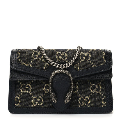 Gucci Jacquard Black Denim GG Monogram Super Mini Dionysus Shoulder Bag Black Ivory 1 of 10