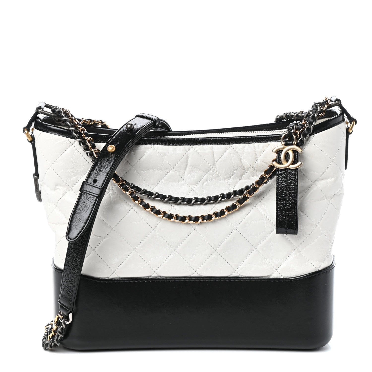 Chanel Aged Calfskin Quilted Medium Gabrielle Hobo Black White 1 of 11