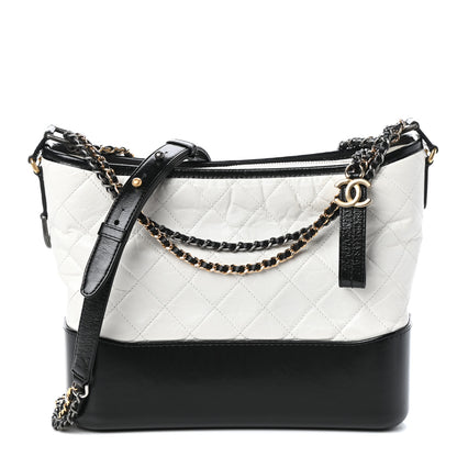 Chanel Aged Calfskin Quilted Medium Gabrielle Hobo Black White 1 of 11
