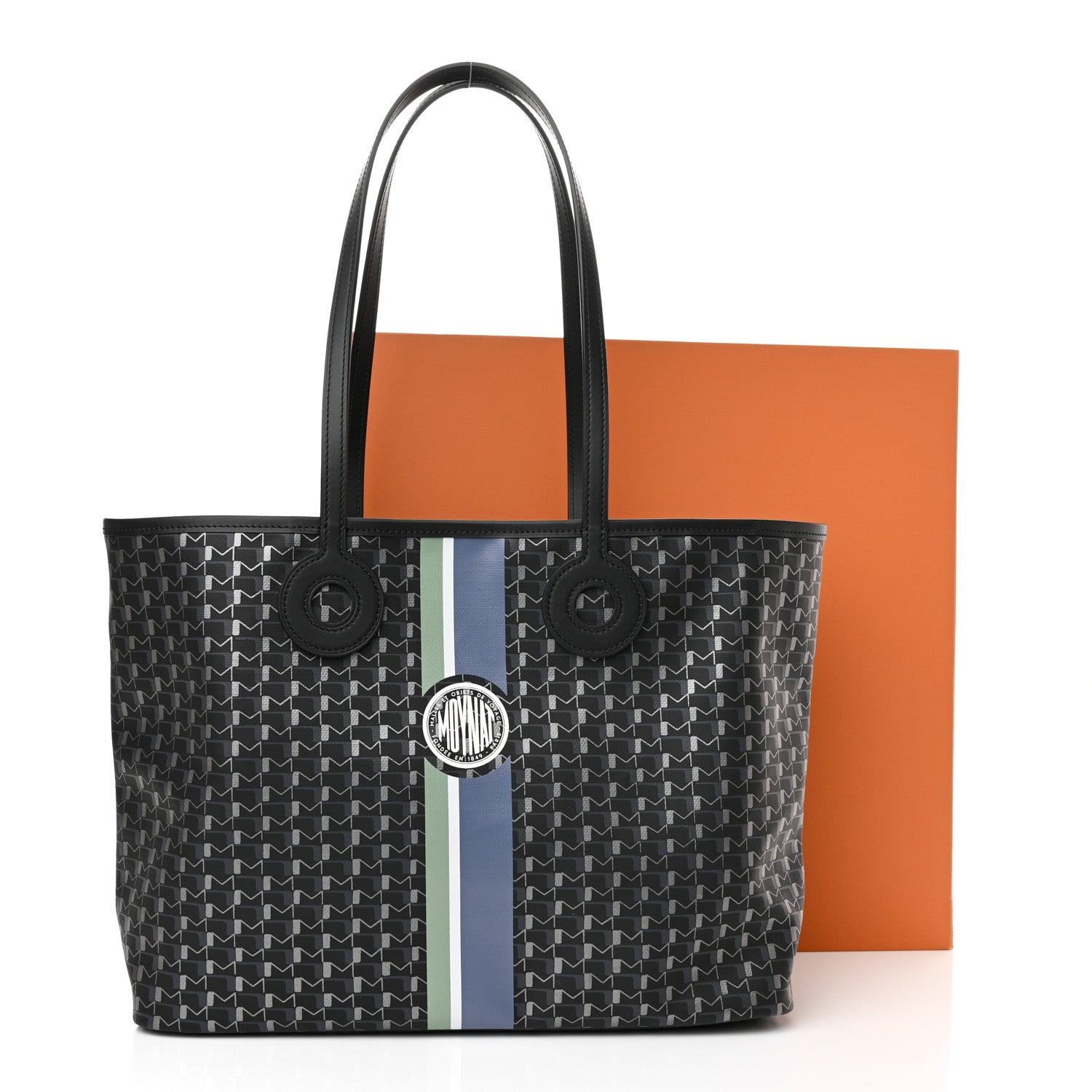 Moynat Grained Calfskin Canvas 1920 Oh! Tote Ruban MM Carbon Silver 11 of 11
