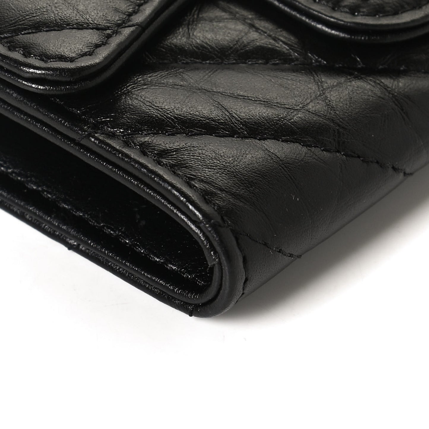 Aged Calfskin Chevron Quilted Reissue Flap Card Holder So Black