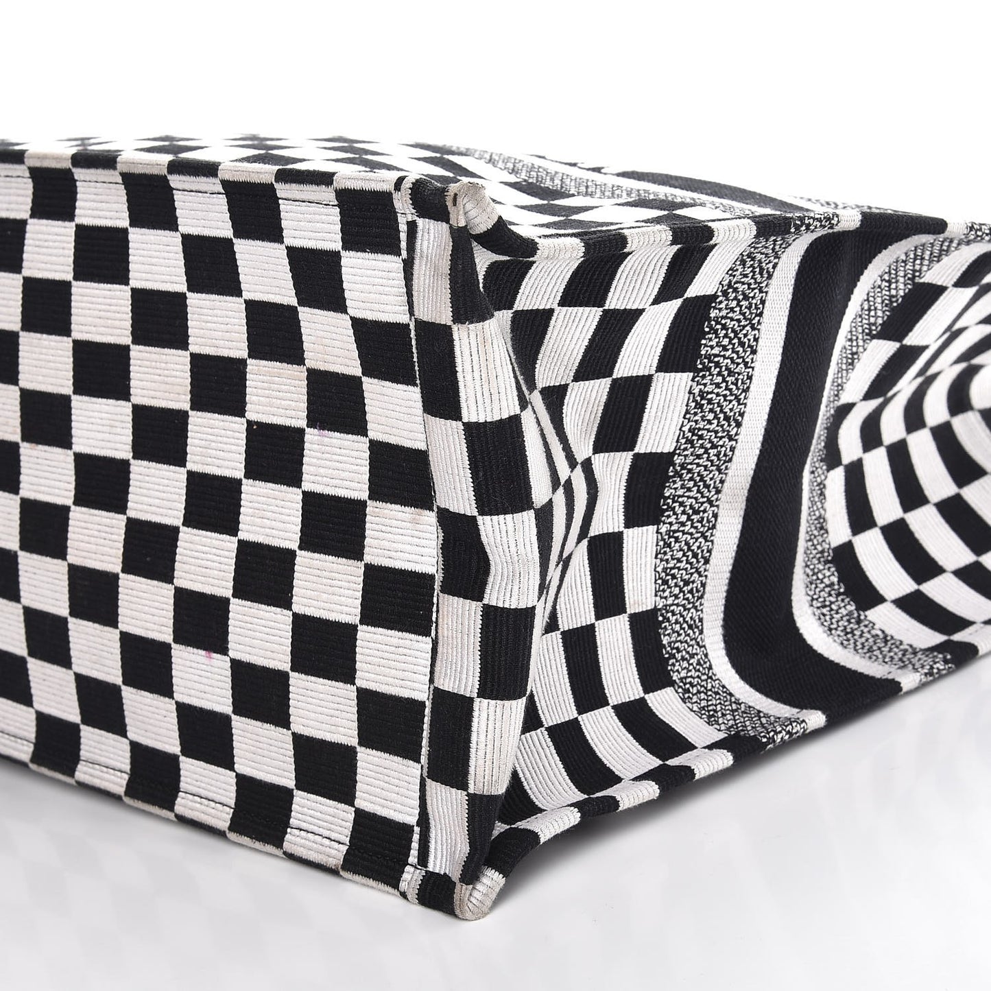 Canvas Embroidered Checkered Book Tote Black White