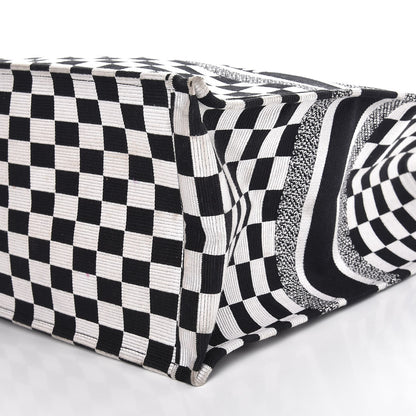 Christian Dior Canvas Embroidered Checkered Book Tote Black White 12 of 12