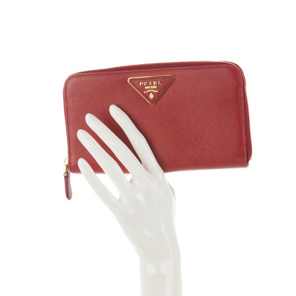 Prada Saffiano Triangle Zip Around Wallet Fuoco 2 of 9