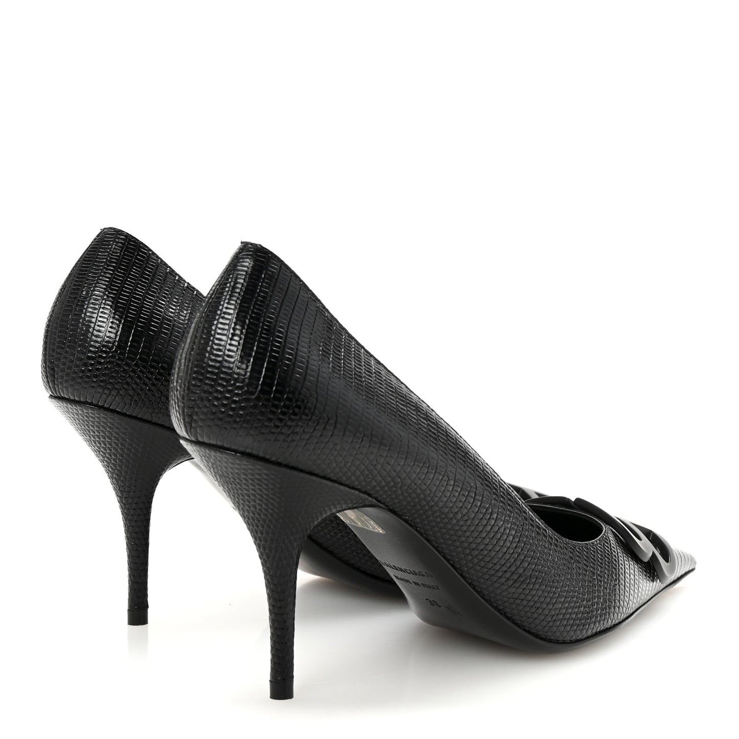 Calfskin Lizard Embossed BB Square Knife 80mm Pumps 38 Black