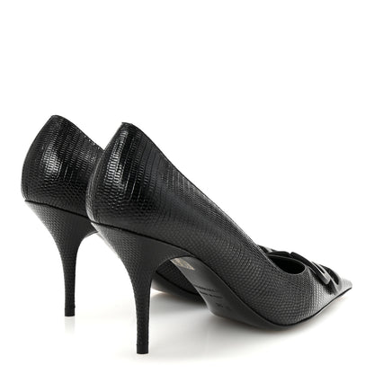 Balenciaga Calfskin Lizard Embossed BB Square Knife 80mm Pumps 38 Black 5 of 10
