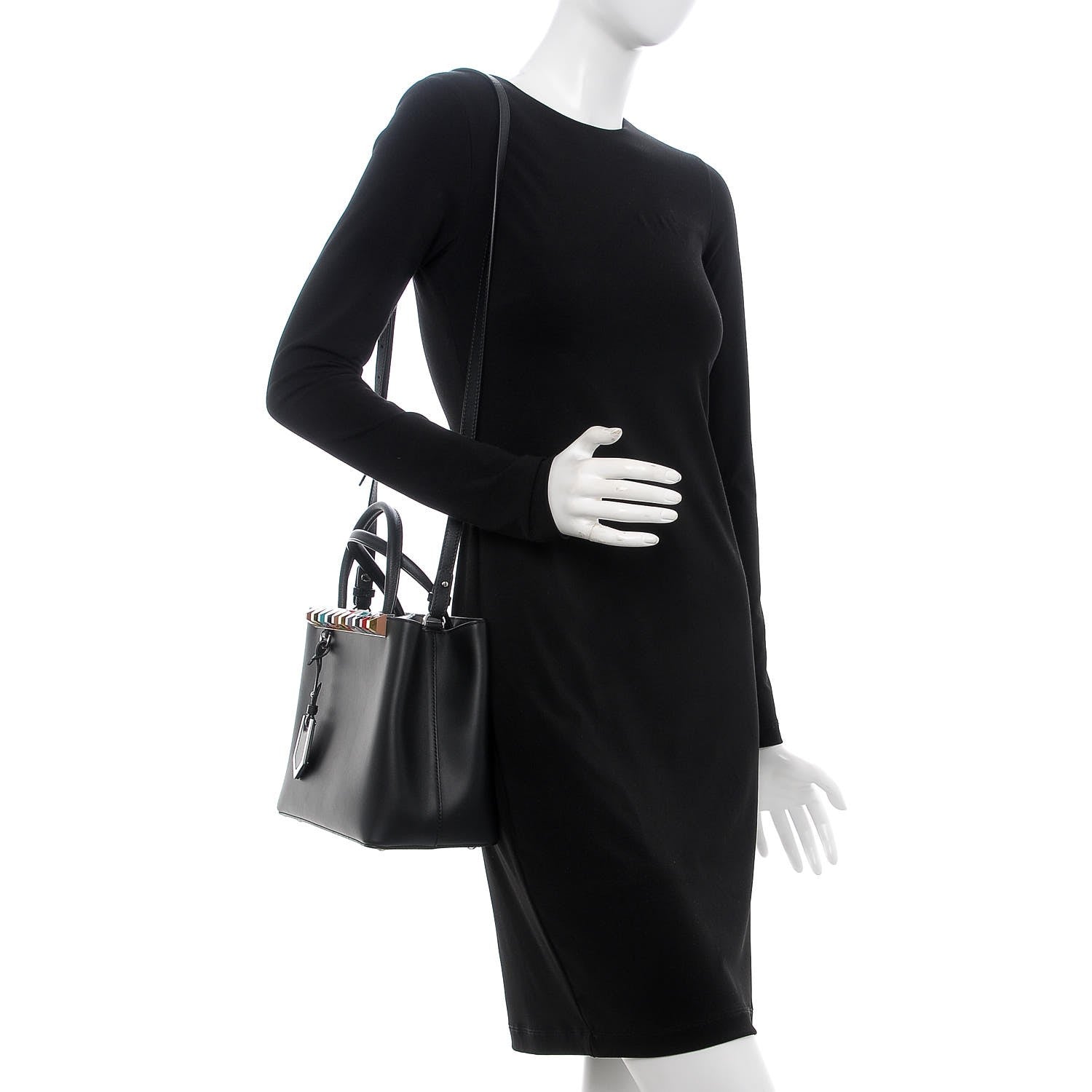 Fendi Vitello Baltico Dolce Studded Petite 2Jours Tote Black Multicolor 2 of 7