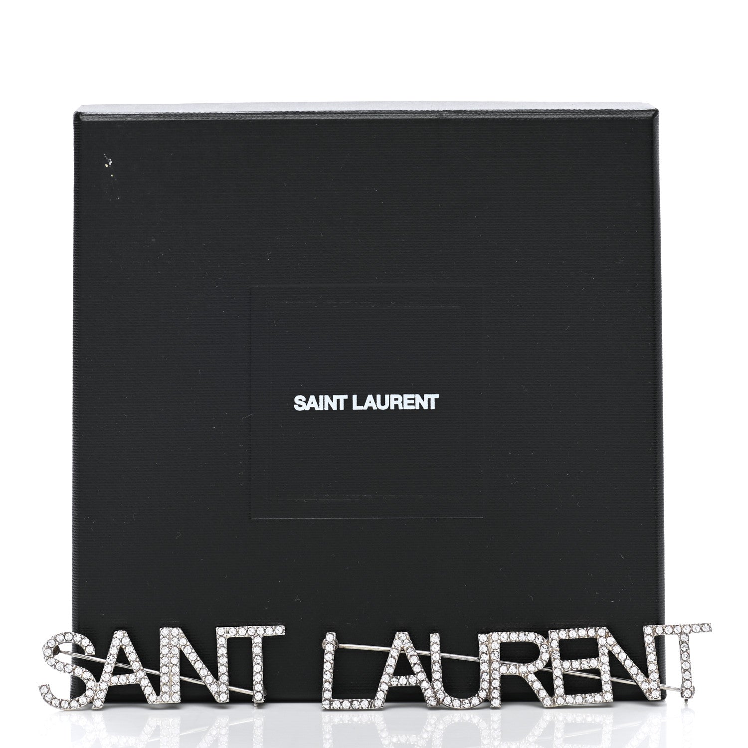 Saint Laurent Brass Crystal Logo Brooch Set Silver 5 of 5