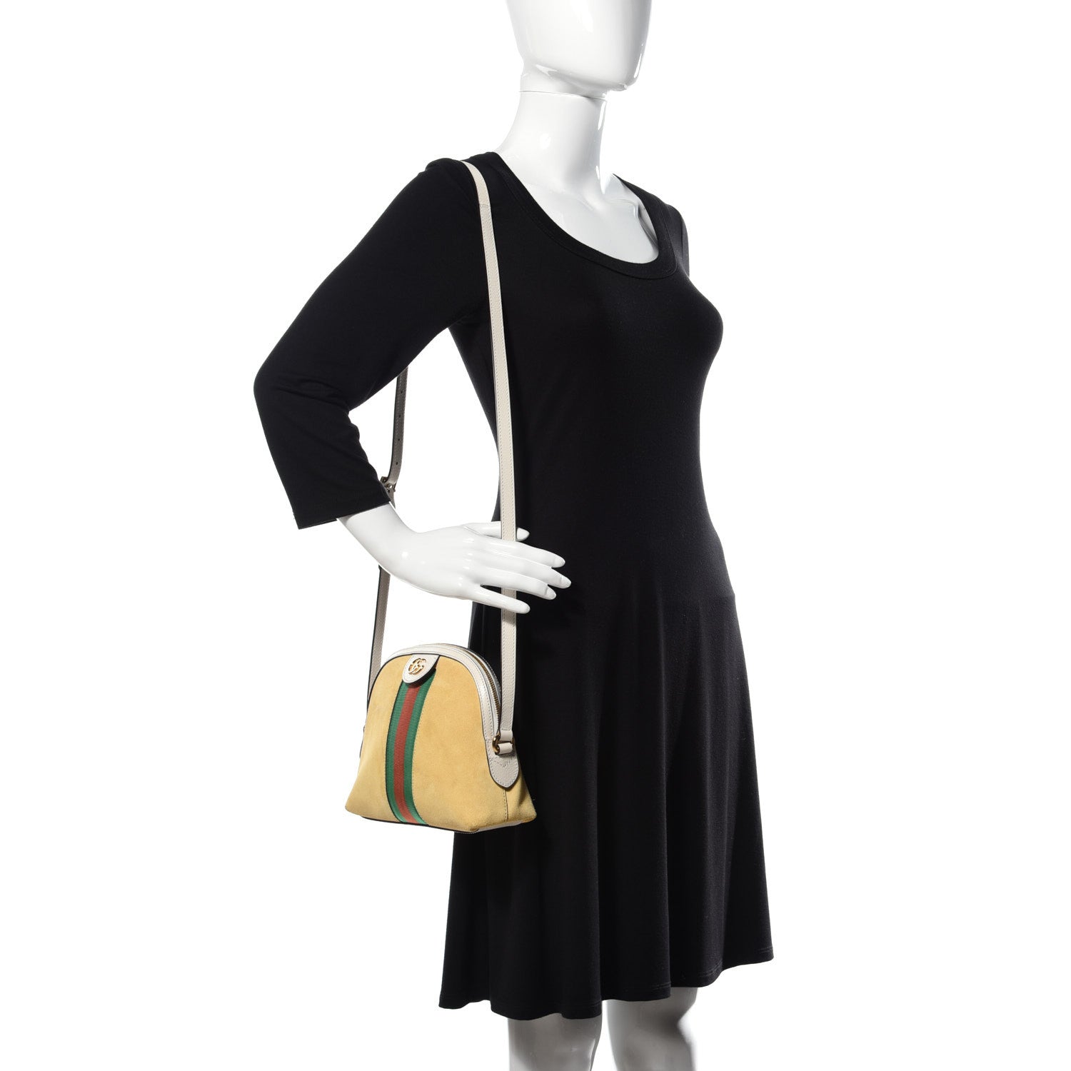 Gucci Suede Calfskin GG Web Small Ophidia Dome Shoulder Bag Burro New Mystic White 2 of 13