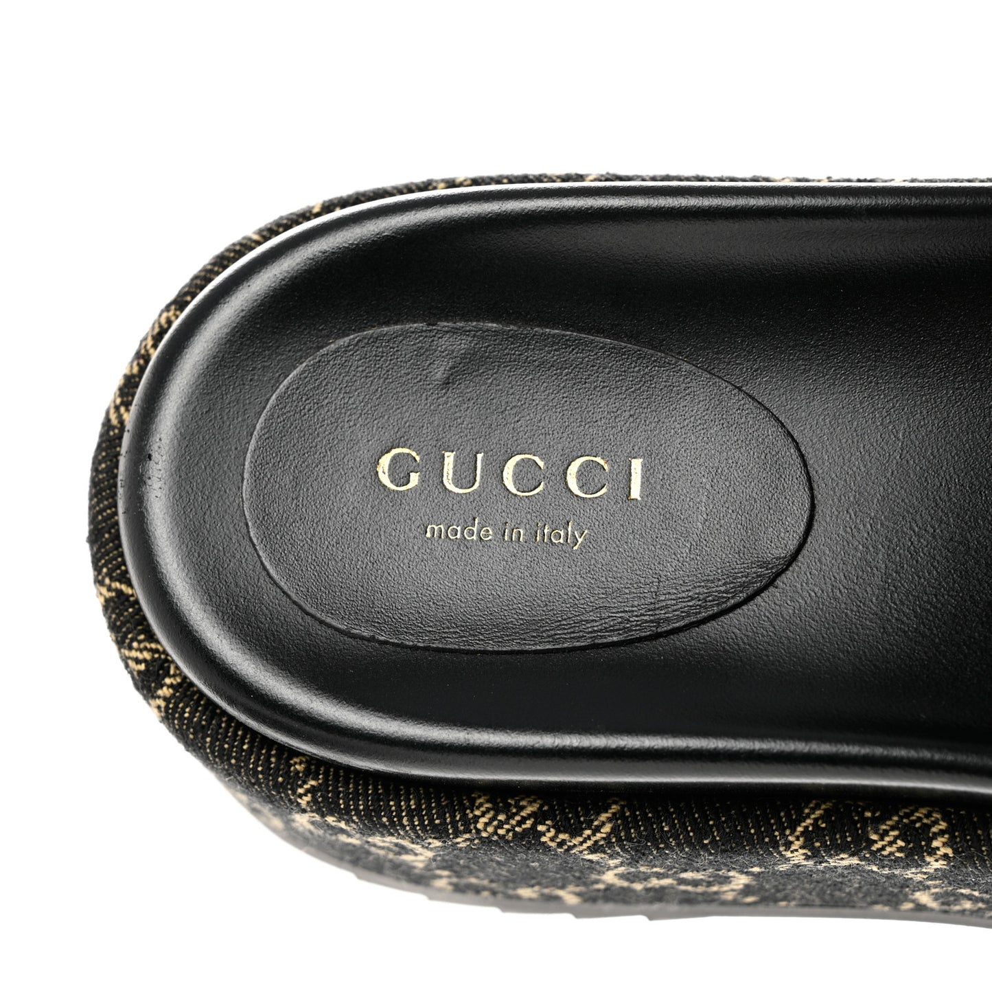 Jacquard Black Denim GG Monogram Angelina Platform 55mm Slide Sandals 37 Black Ivory