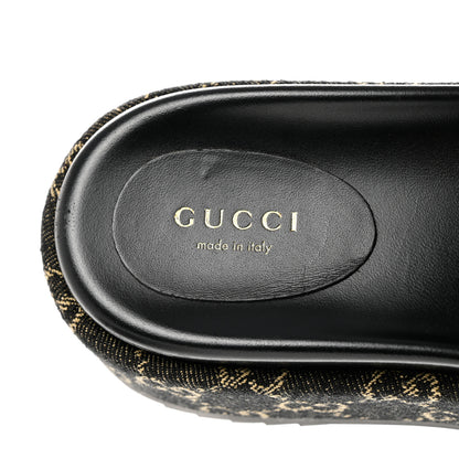 Gucci Jacquard Black Denim GG Monogram Angelina Platform 55mm Slide Sandals 37 Black Ivory 7 of 8