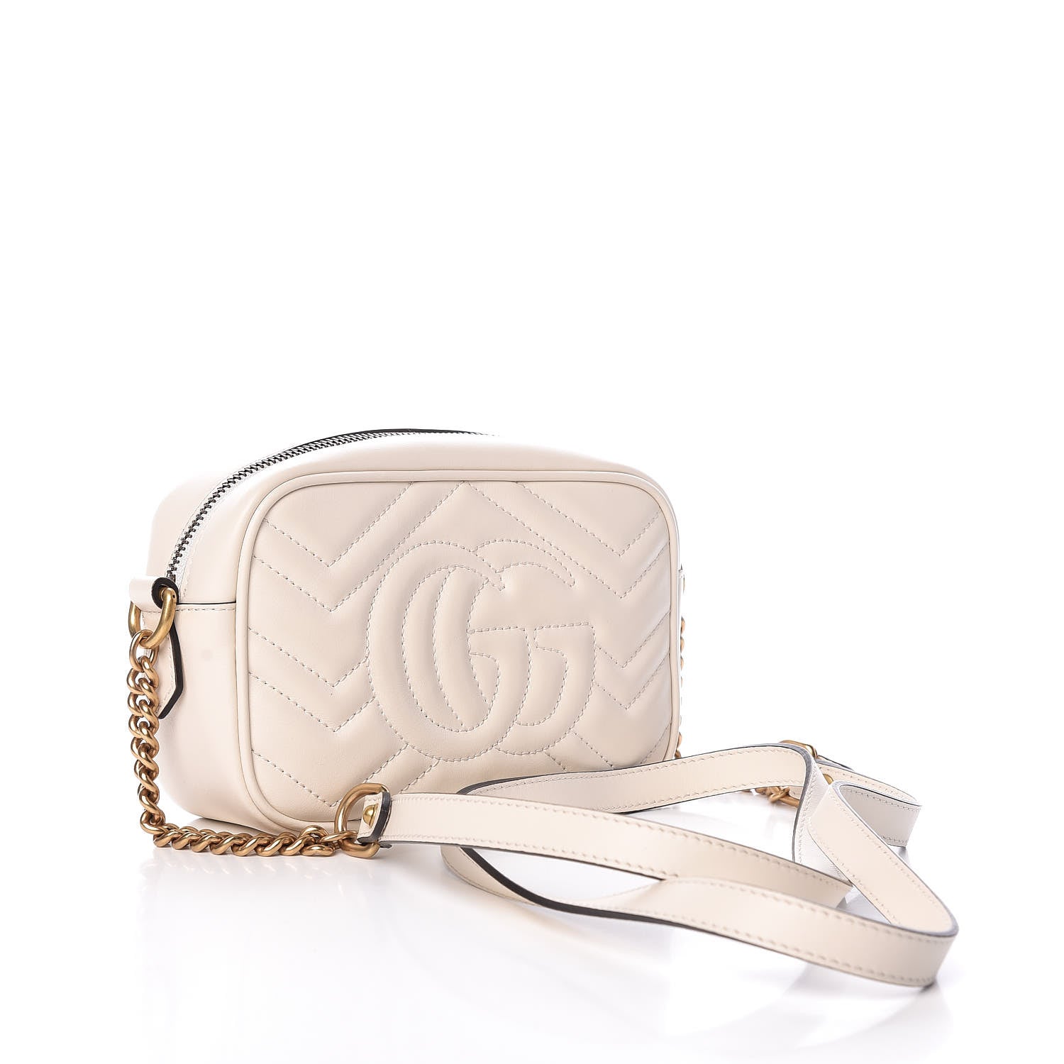 Gucci Calfskin Matelasse Mini GG Marmont Chain Shoulder Bag White 3 of 10