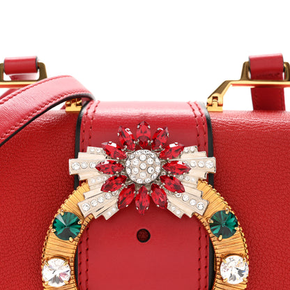 Miu Miu Goatskin Madras Soft Calf Crystal Embellished Shoulder Bag Red 9 of 11