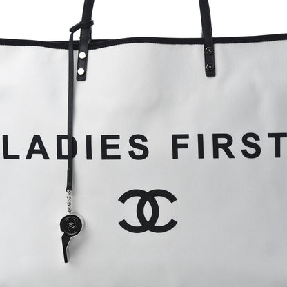 Chanel Canvas Calfskin Large Let's Demonstrate Tote White Black 8 of 10
