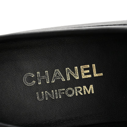 Chanel Calfskin Womens Stitched CC Loafers 37 Black 9 of 10