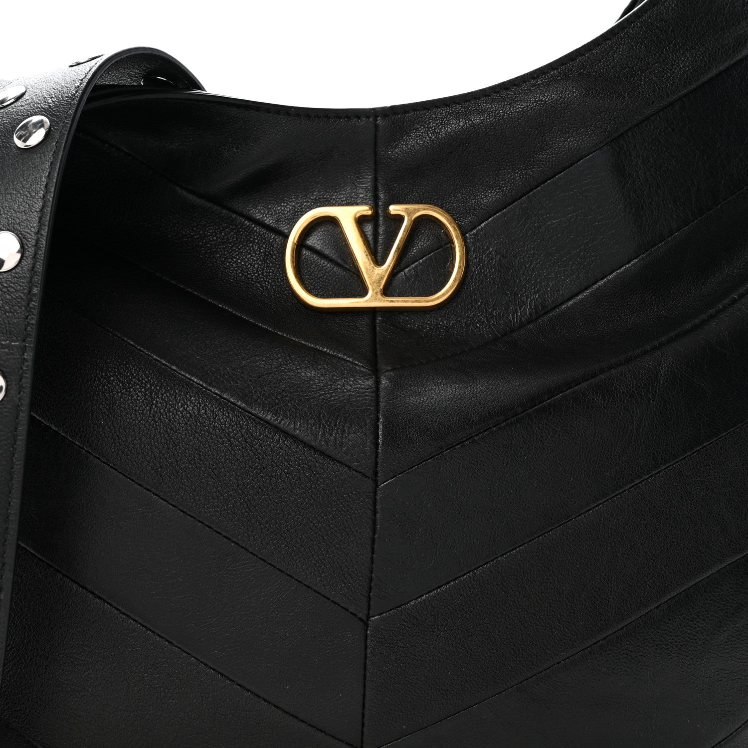 Valentino Garavani Shiny Nappa Chevron Patchwork Small Hoboho Bag Black 7 of 9