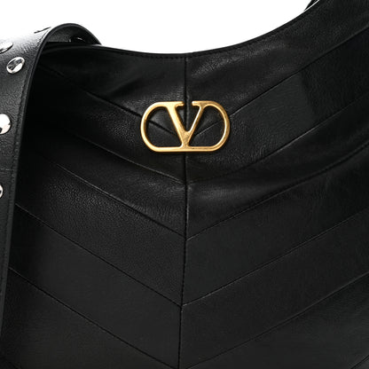 Valentino Garavani Shiny Nappa Chevron Patchwork Small Hoboho Bag Black 7 of 9