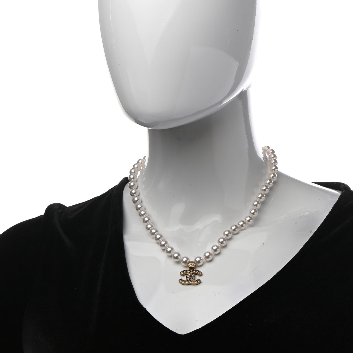 Pearl Crystal CC Short Necklace Gold