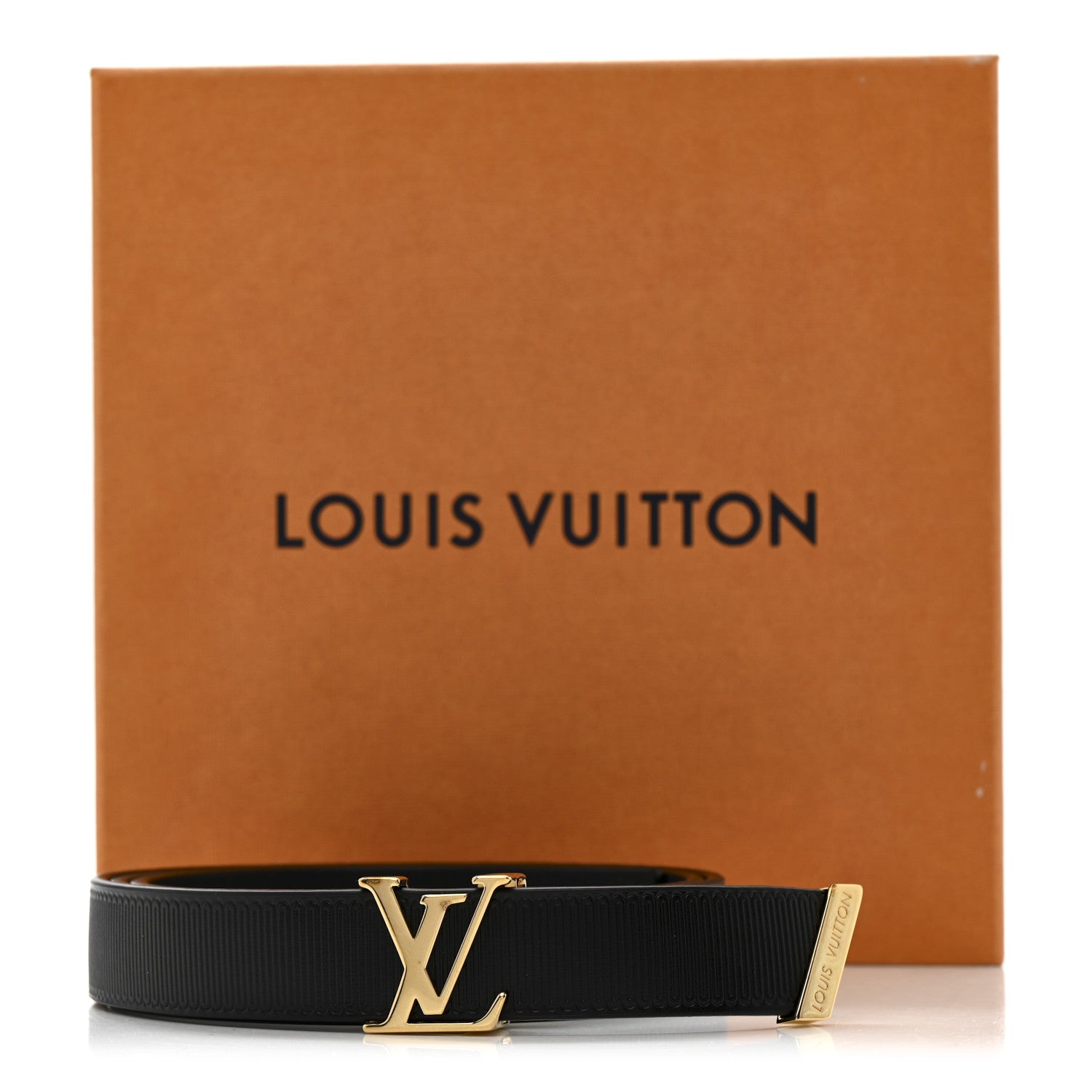 Louis Vuitton Calfskin Embossed LV Initiales 20mm Belt 75 30 Black 9 of 9