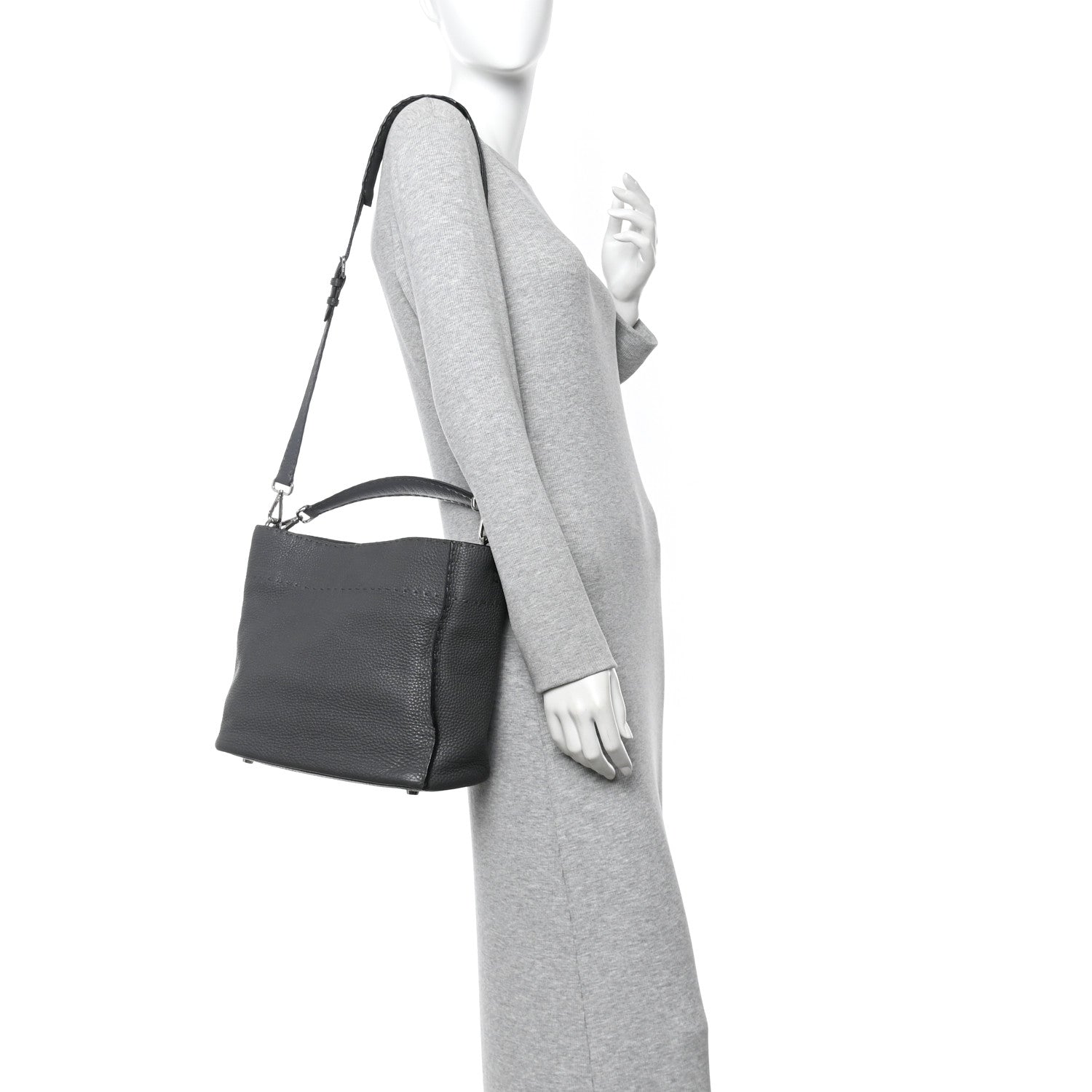 Fendi Cuoio Romano Selleria Small Anna Bucket Bag Asfalto 2 of 10