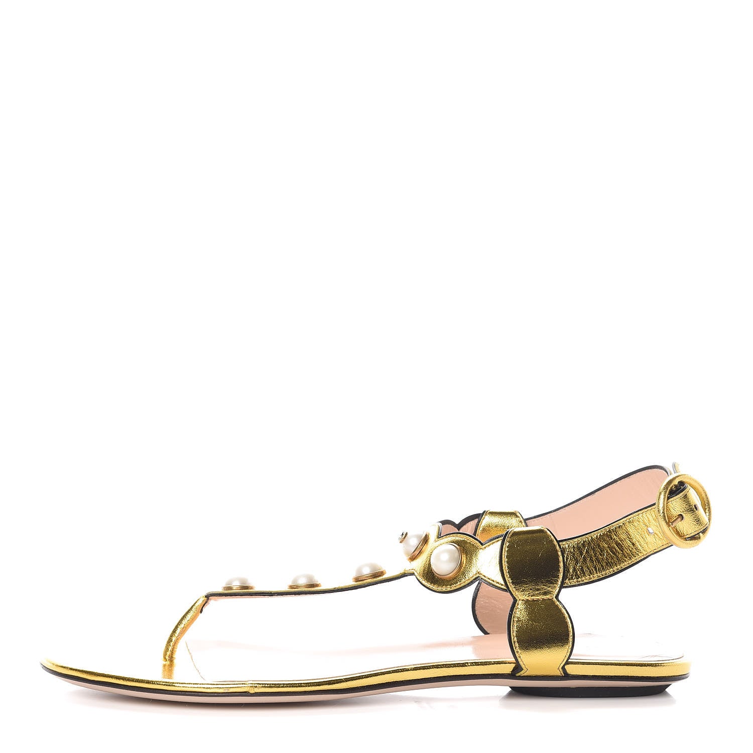 Gucci Metallic Nappa Willow Pearl Thong Sandals 40 Gold 1 of 9