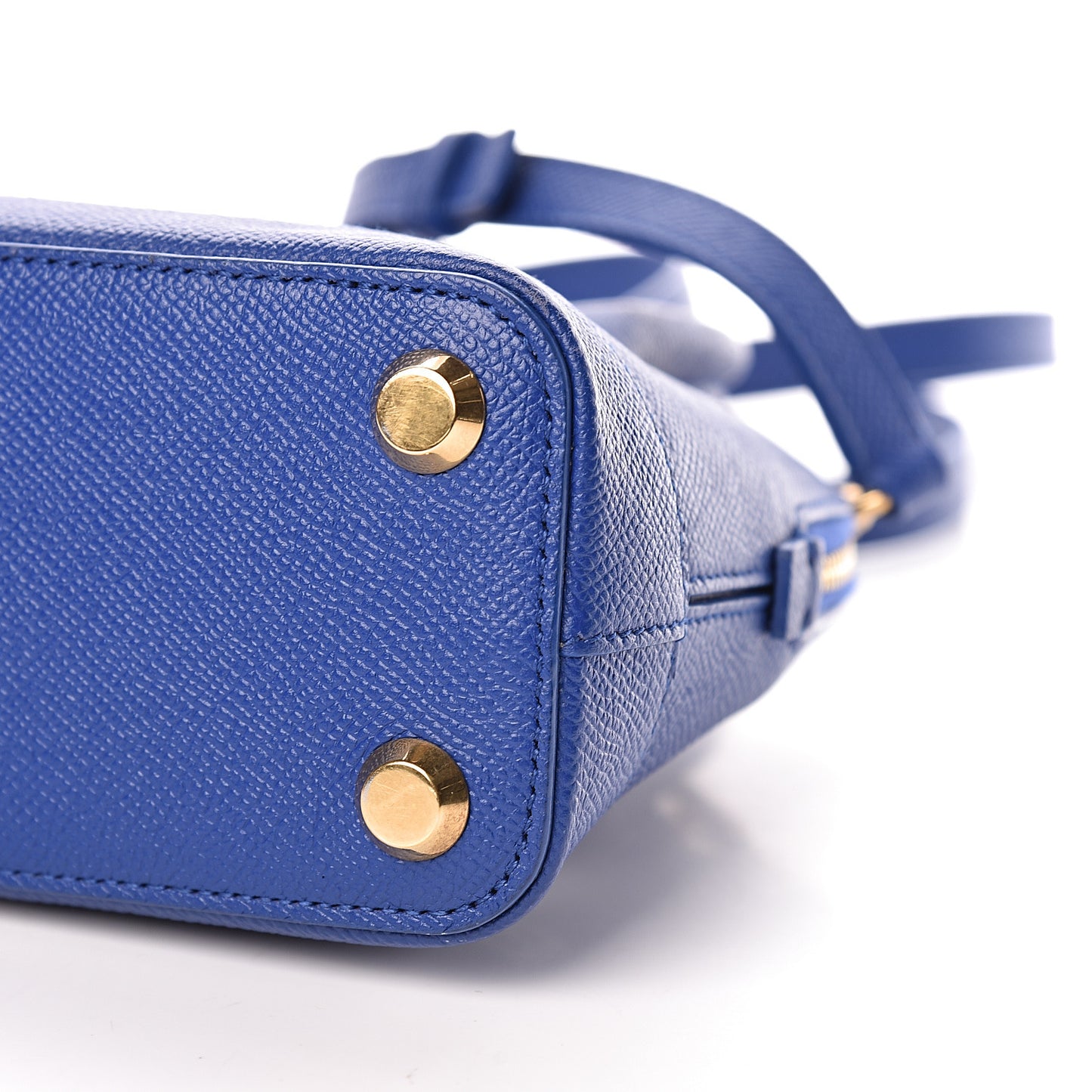 Signature Grained Calfskin Logo XXS Ville Top Handle Bag Bleu Roi White