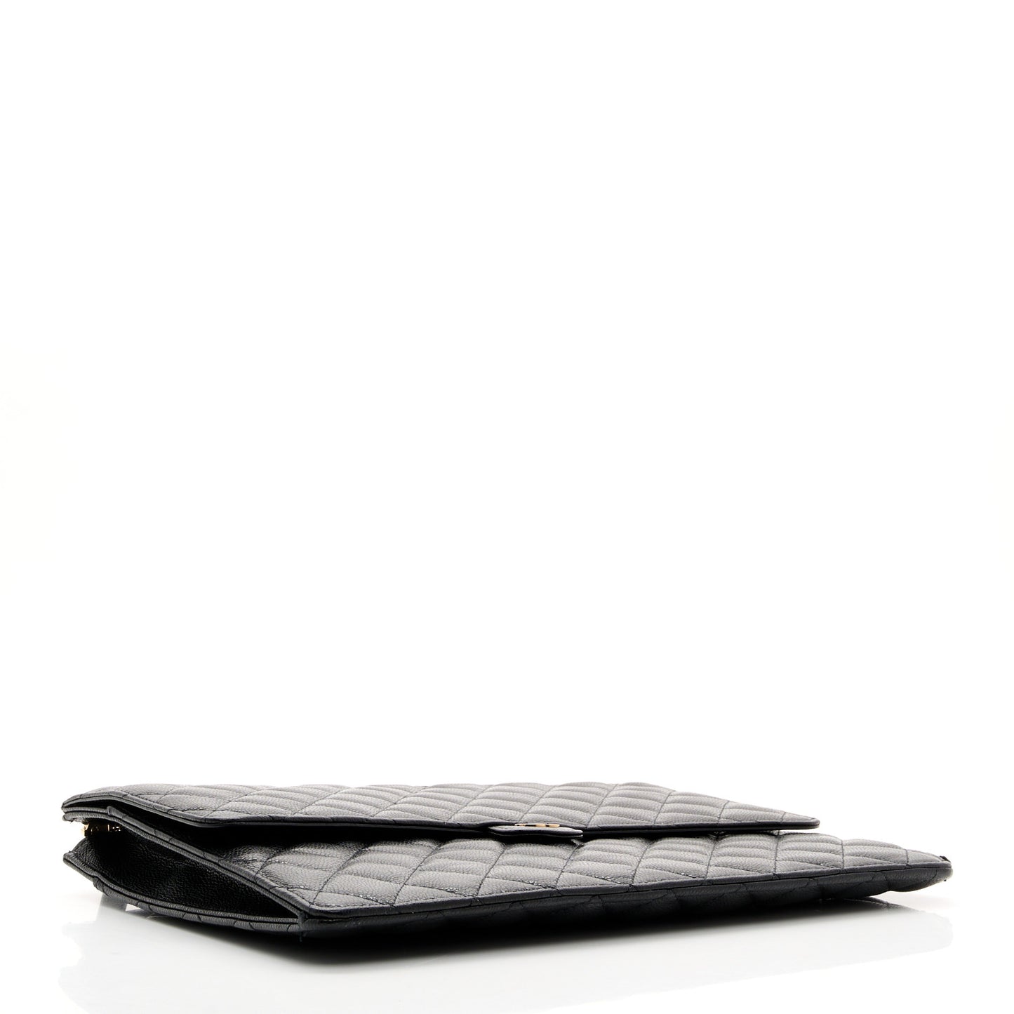 Caviar Quilted Large Flap Zip Clutch Black