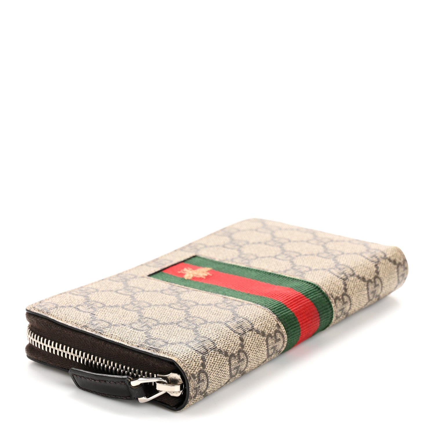 【美品・付属品付き】グッチGG Supreme Web Bee Zip Around Wallet Gucci GG Supreme Monogram Web Bee Zip Around Wallet Beige Cocoa